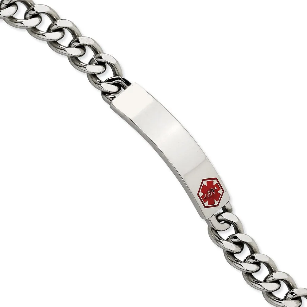 Stainless Steel Red Enamel Medical ID 9.5 Inch Bracelet