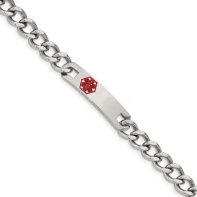 Stainless Steel Red Enamel Medical ID 9.5 Inch Bracelet