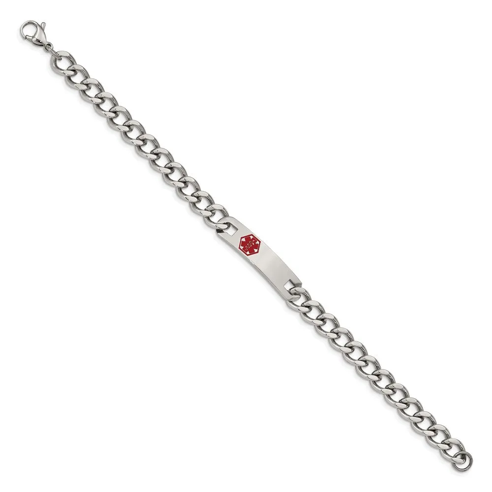 Stainless Steel Red Enamel Medical ID 9.5 Inch Bracelet