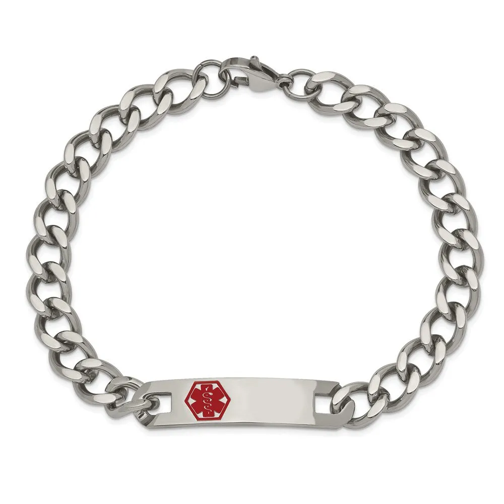 Stainless Steel Red Enamel Medical ID 9.5 Inch Bracelet