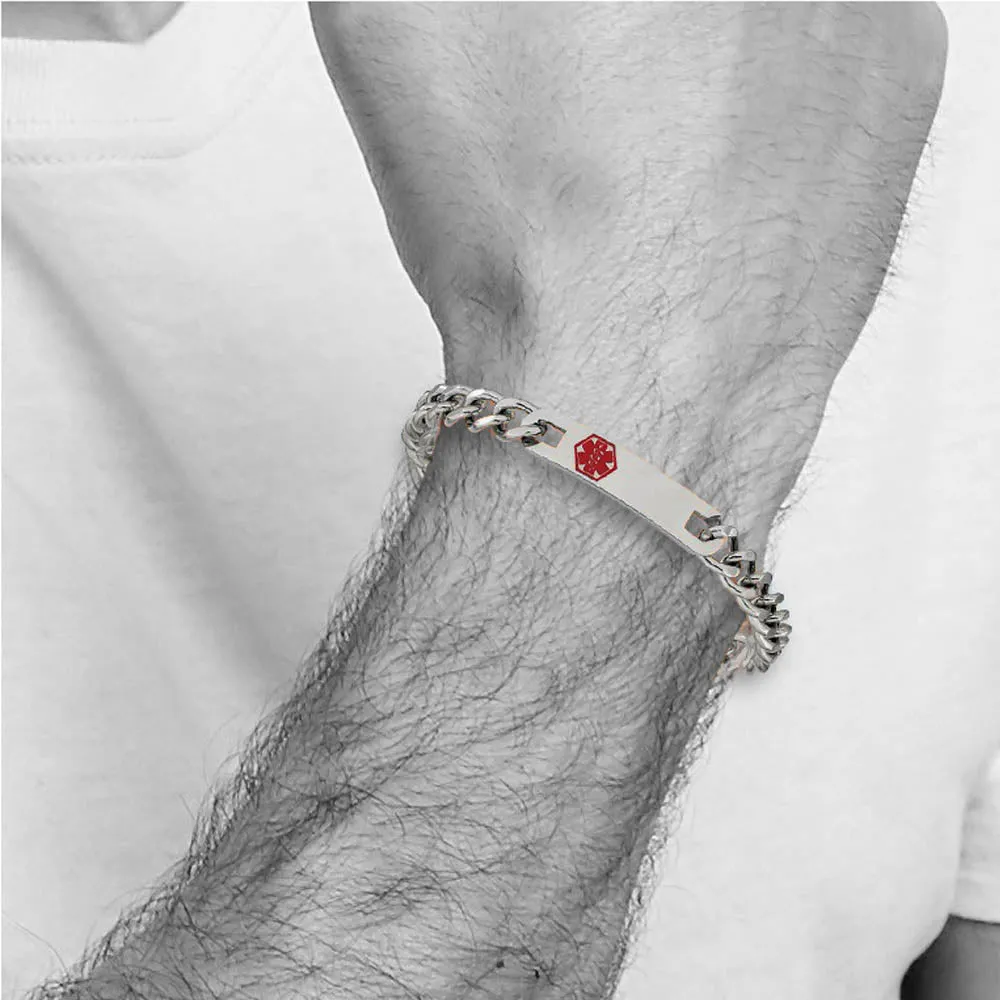 Stainless Steel Red Enamel Medical ID 9.5 Inch Bracelet