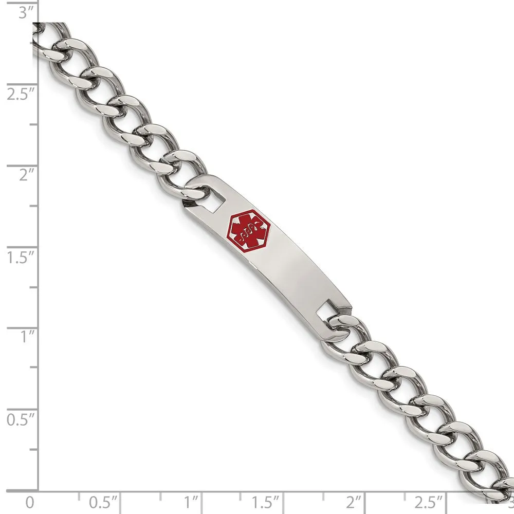 Stainless Steel Red Enamel Medical ID 9.5 Inch Bracelet