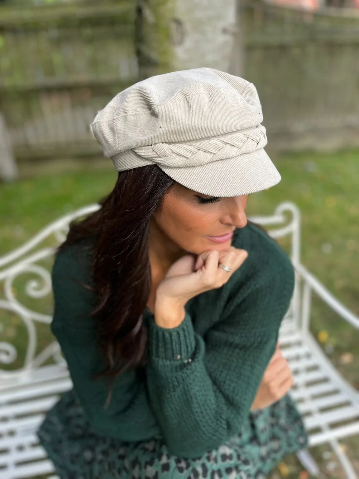 Stone Plait Detail Baker Boy Hat