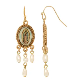 Symbols Of Faith Our Lady Of Guadalupe Faux Pearl Teardrop Dangle Earrings