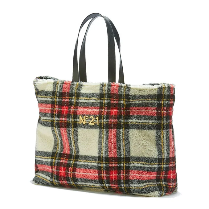 TARTAN SHOPPER BAG Woman Black Red White