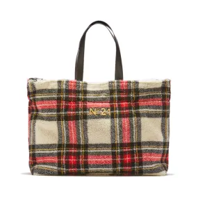 TARTAN SHOPPER BAG Woman Black Red White