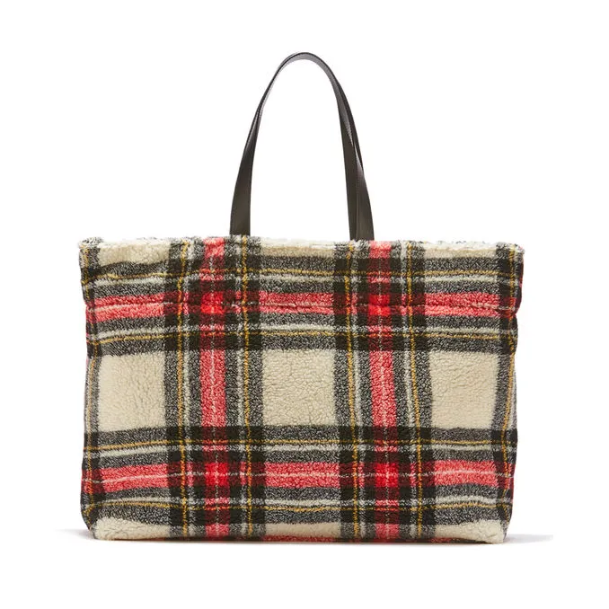 TARTAN SHOPPER BAG Woman Black Red White