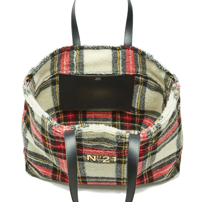 TARTAN SHOPPER BAG Woman Black Red White