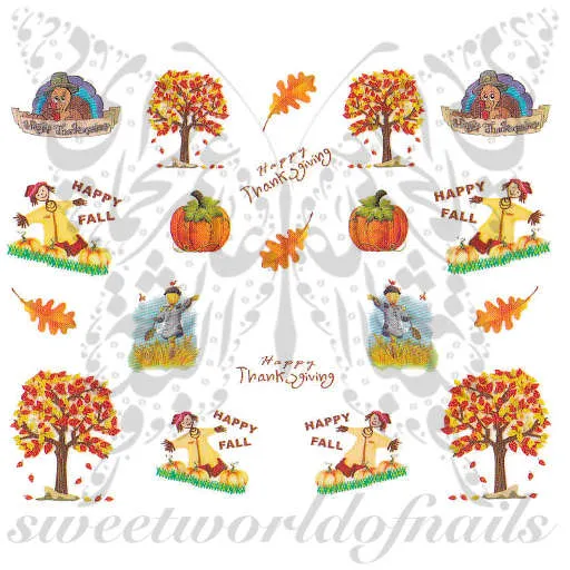 Thanksgiving Nail Art Scarecrow Turkey Nail Water Decals