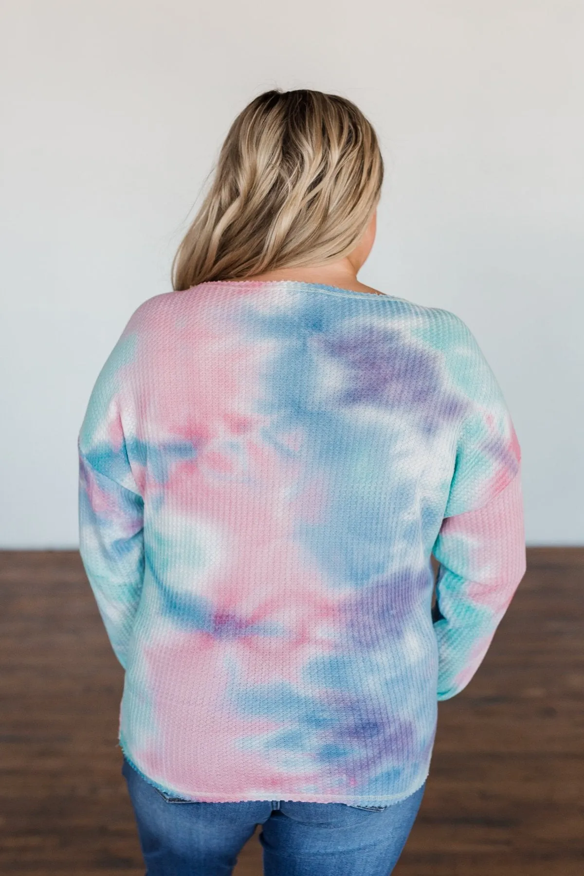 Time Will Tell Tie Dye Thermal Top- Blue & Pink