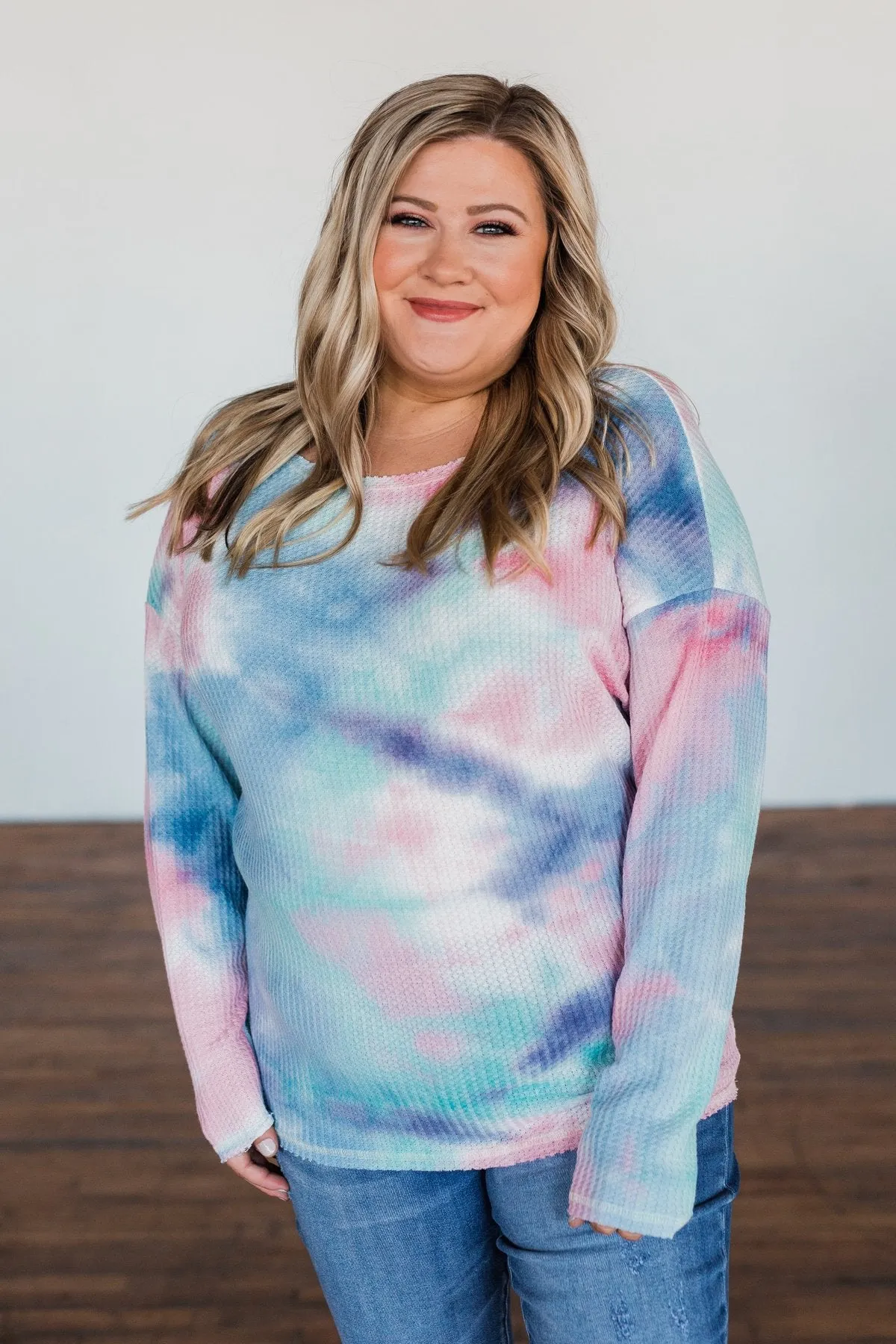 Time Will Tell Tie Dye Thermal Top- Blue & Pink