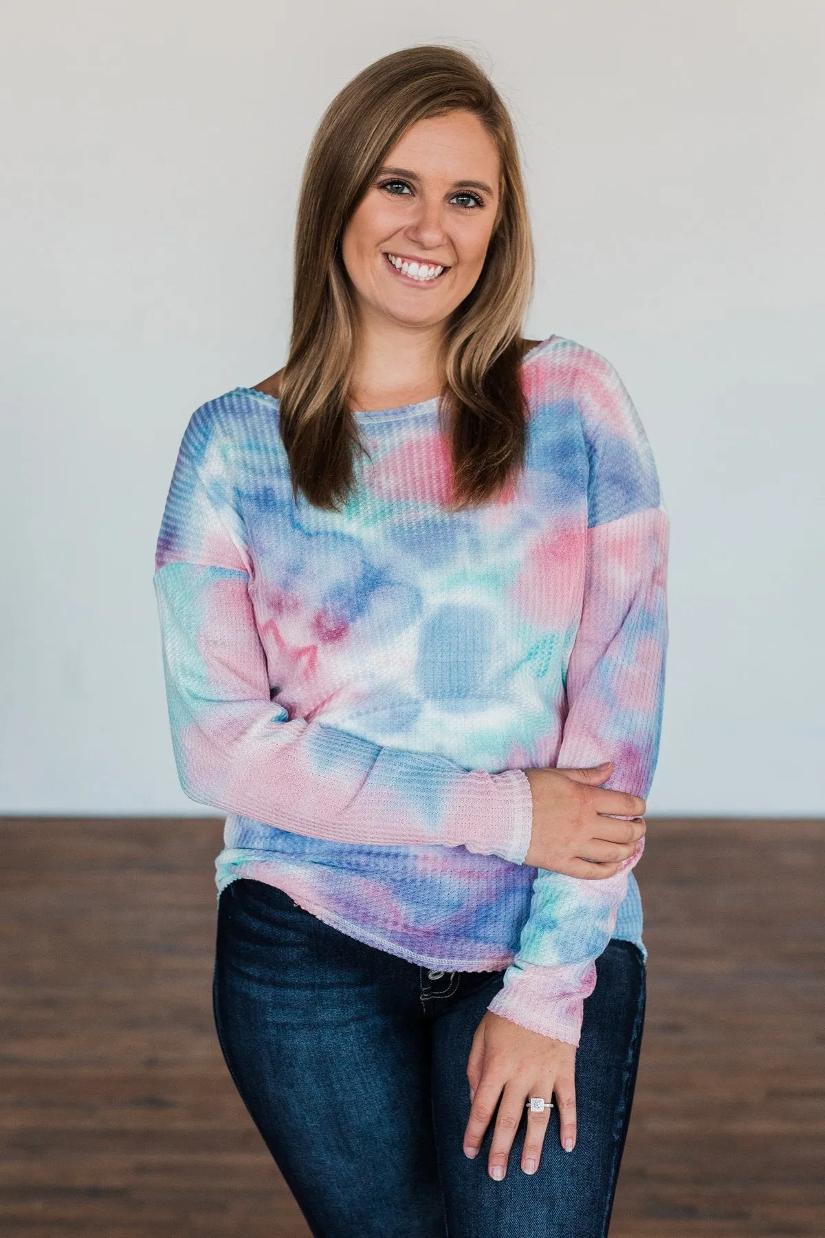 Time Will Tell Tie Dye Thermal Top- Blue & Pink