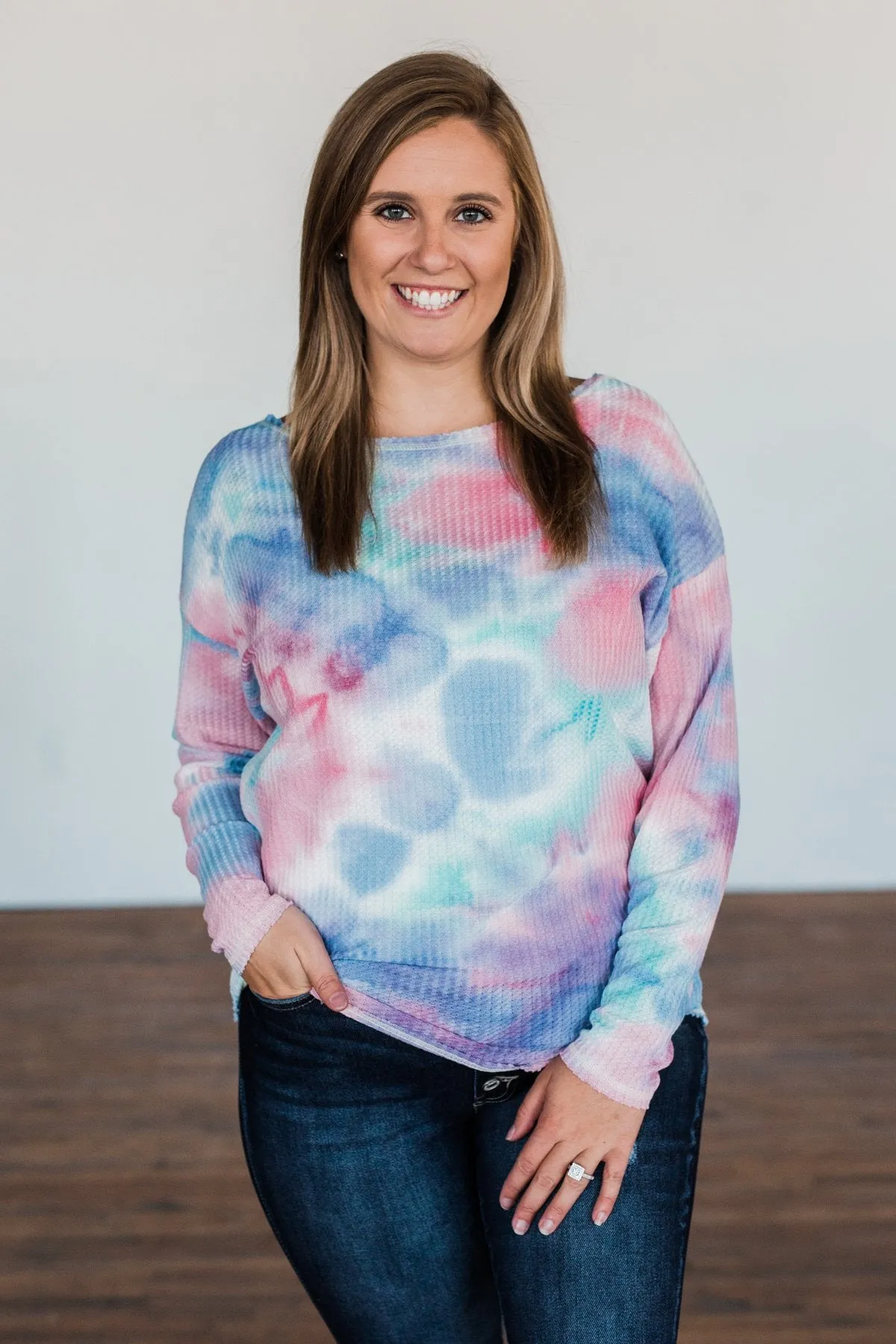 Time Will Tell Tie Dye Thermal Top- Blue & Pink