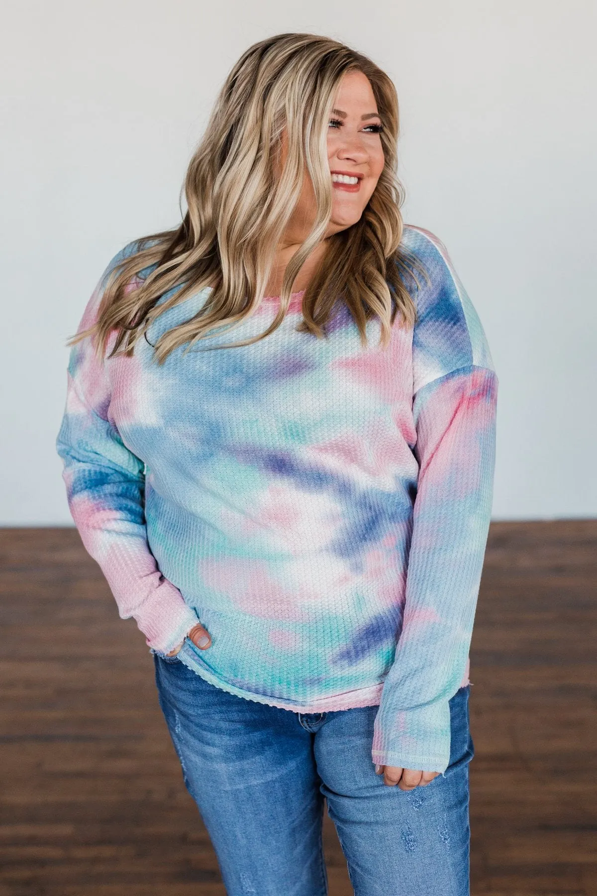 Time Will Tell Tie Dye Thermal Top- Blue & Pink