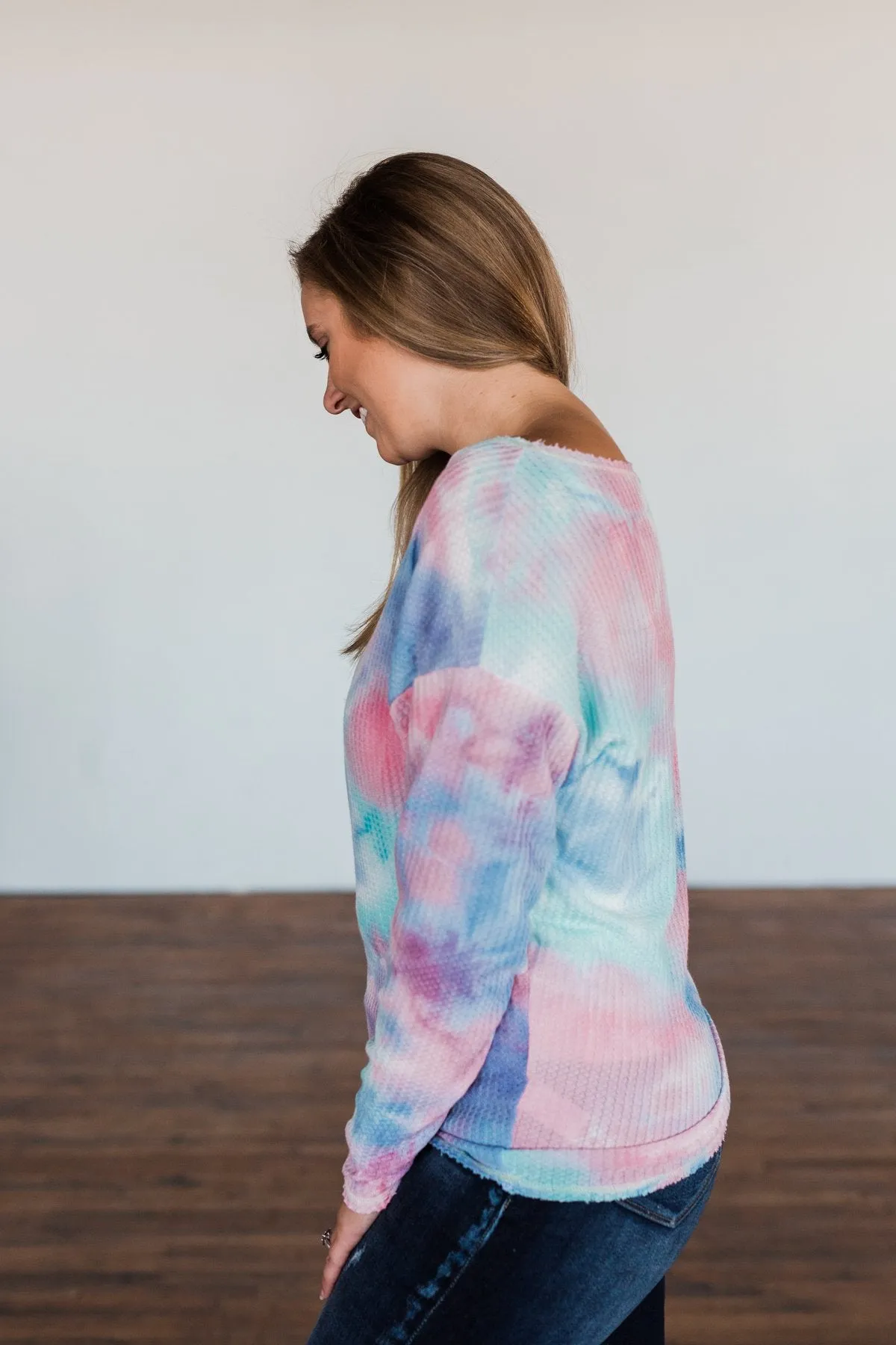 Time Will Tell Tie Dye Thermal Top- Blue & Pink