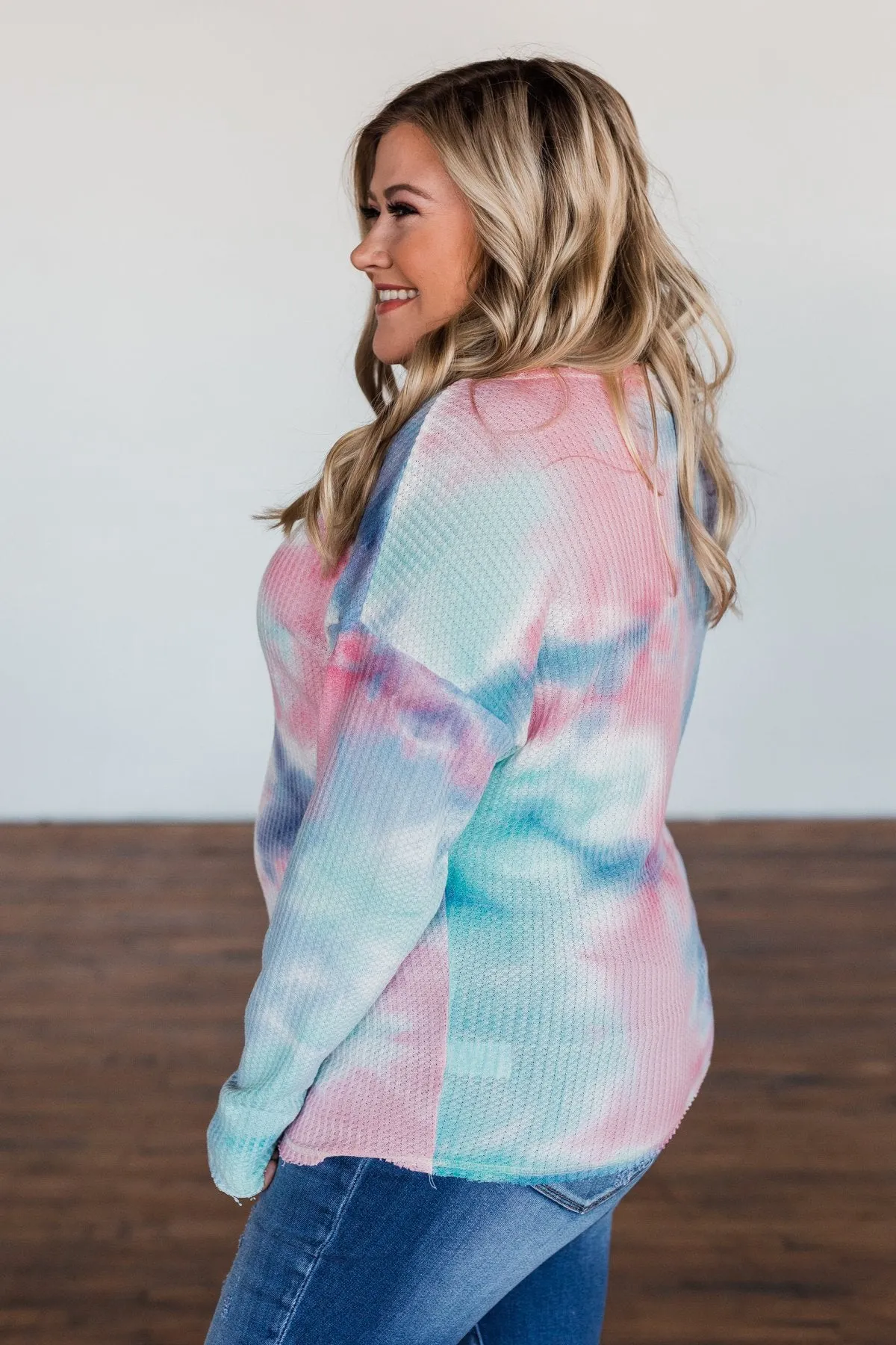 Time Will Tell Tie Dye Thermal Top- Blue & Pink