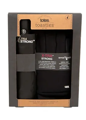 Toasties Men’s X-Tra Strong Umbrella & Thermal Gloves Set by Totes | Look Again