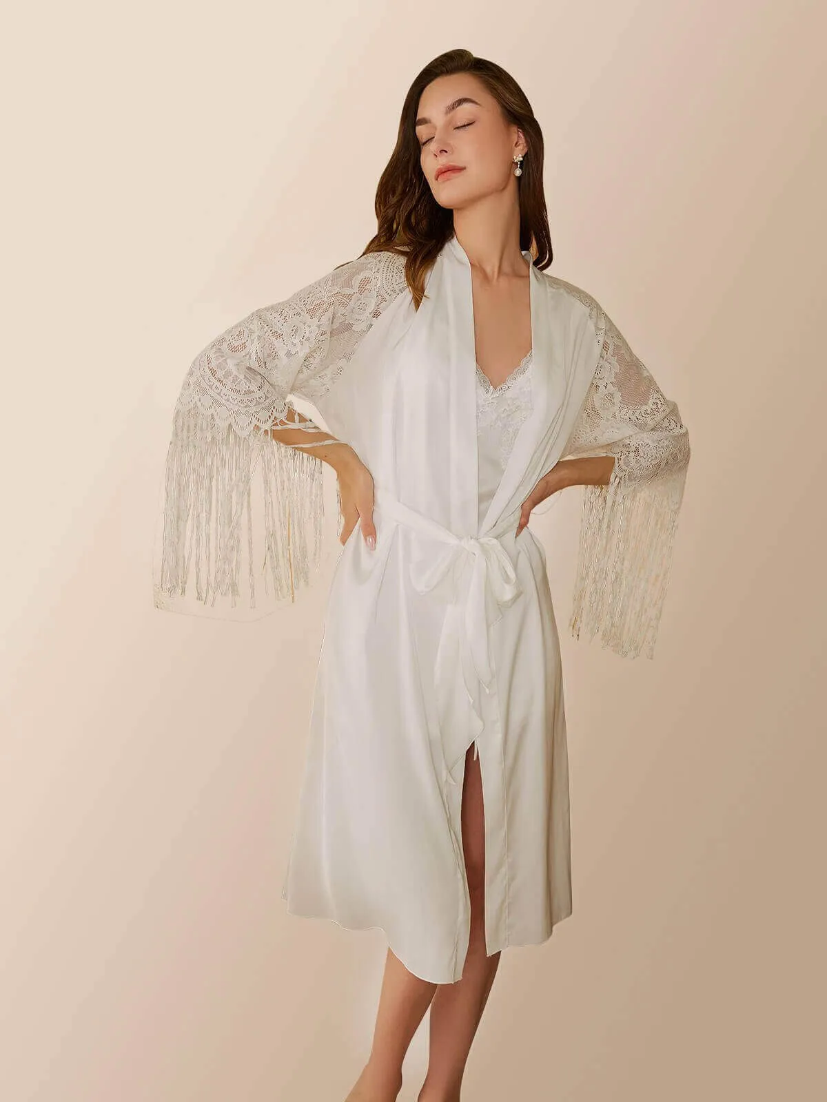 White Tassle Bridal Robe