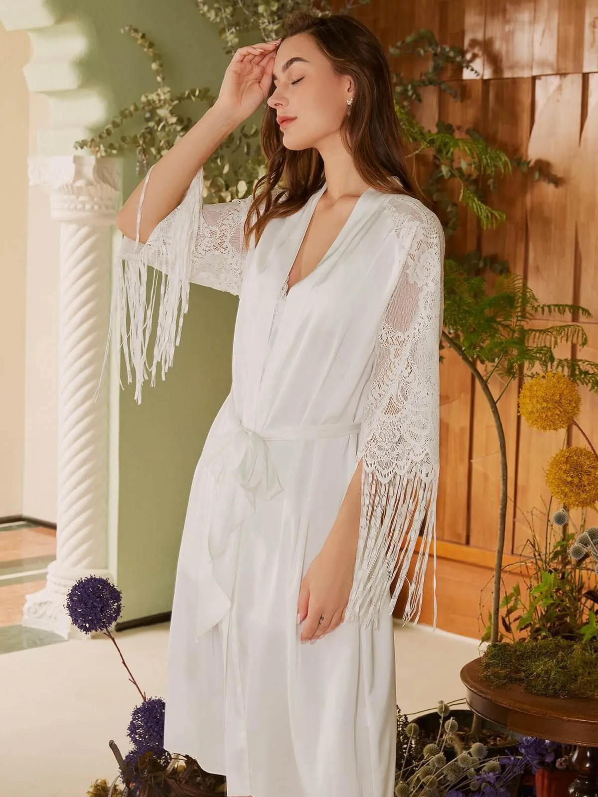 White Tassle Bridal Robe