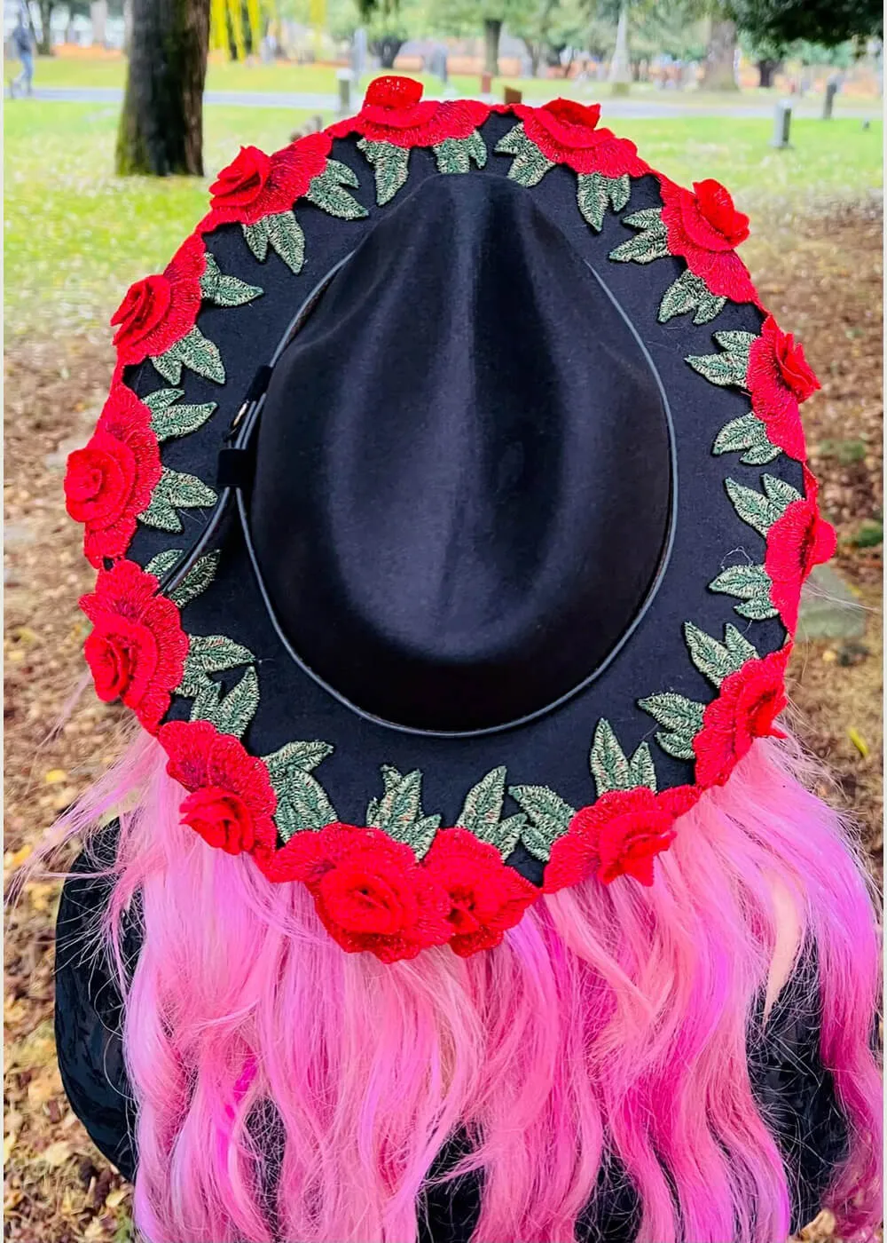 Witchwood Mourning Red Roses Vegan Felt Hat Black