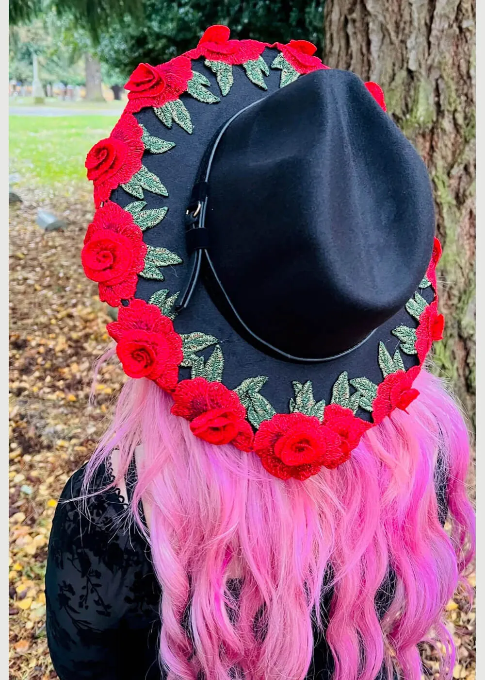 Witchwood Mourning Red Roses Vegan Felt Hat Black