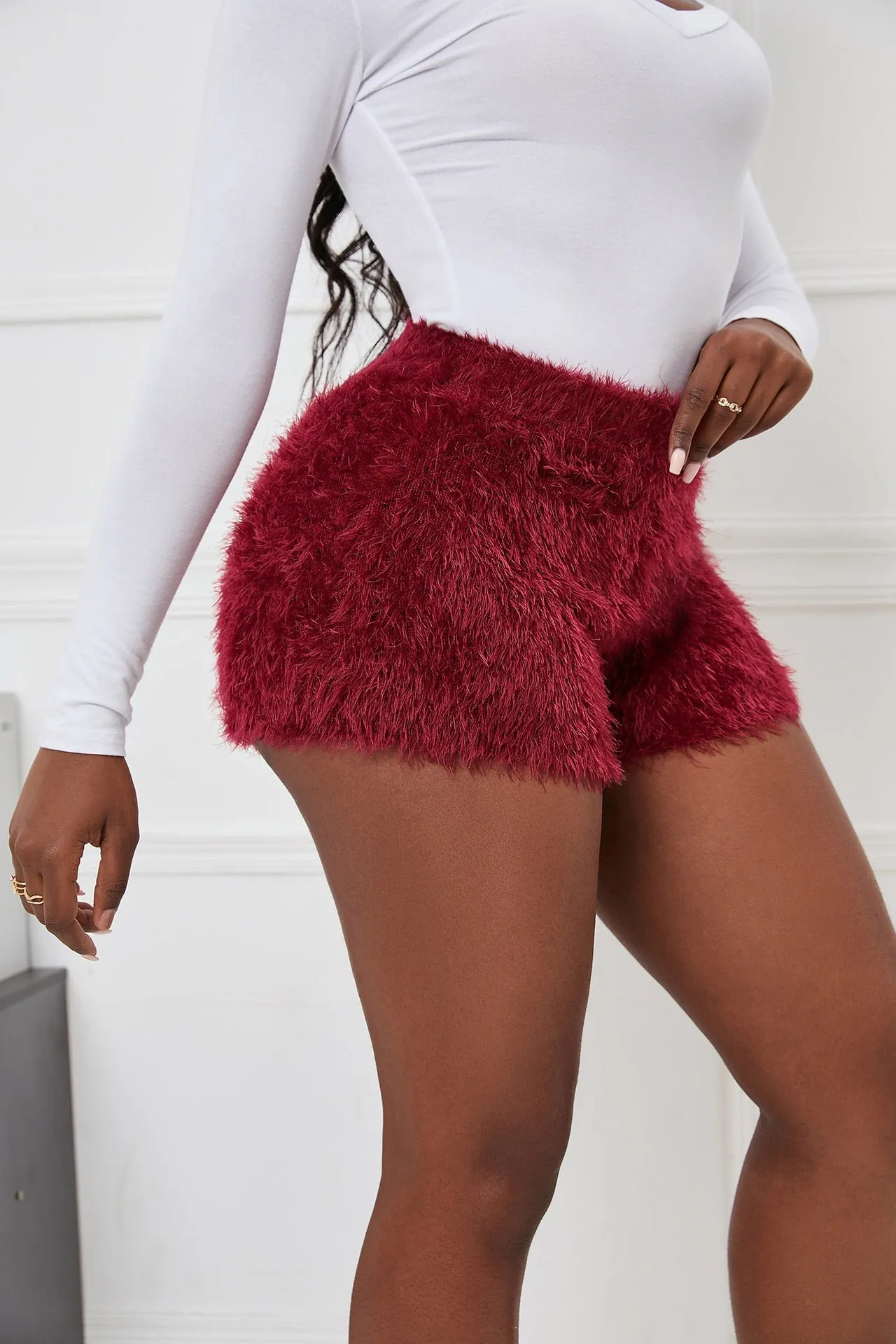 Women's Winter Casual Skinny Fit Elastic High Waist Knitwear Shorts