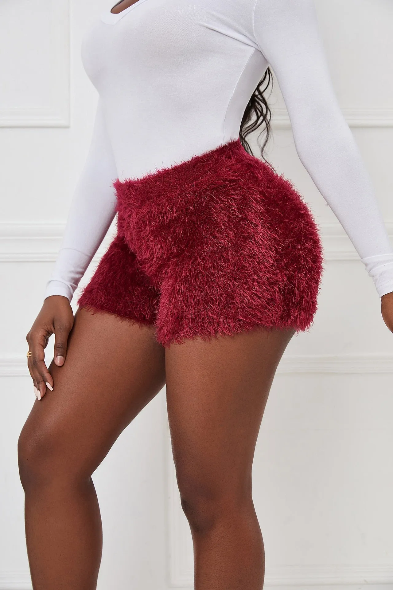 Women's Winter Casual Skinny Fit Elastic High Waist Knitwear Shorts