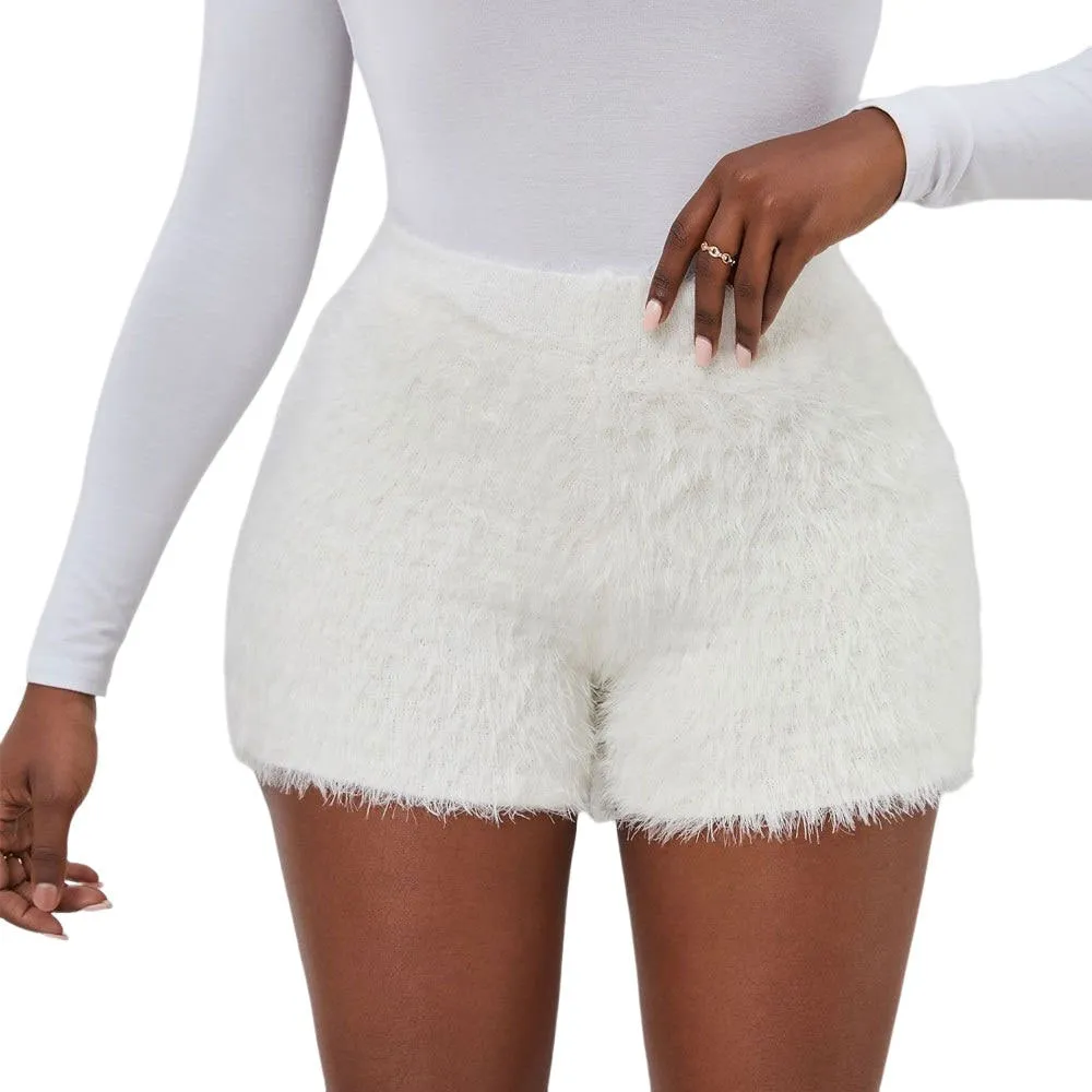 Women's Winter Casual Skinny Fit Elastic High Waist Knitwear Shorts