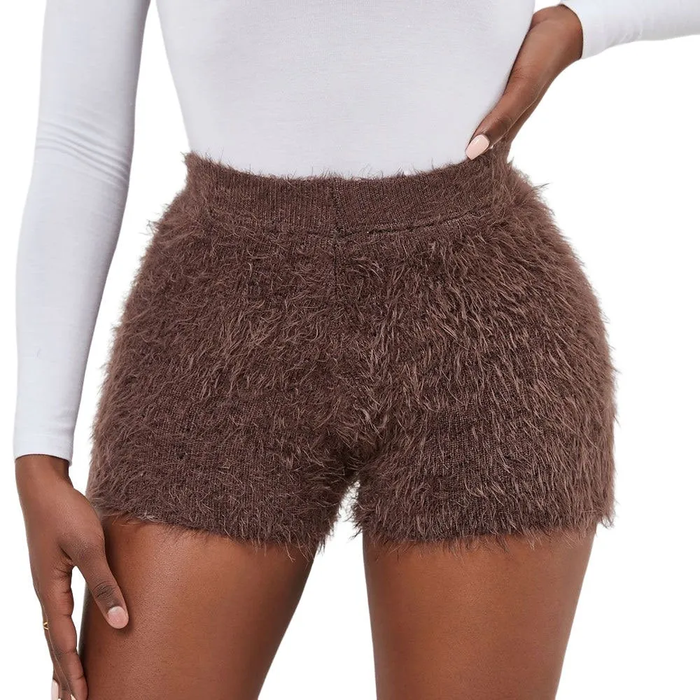 Women's Winter Casual Skinny Fit Elastic High Waist Knitwear Shorts