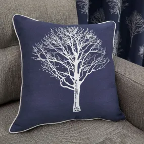 Woodland Trees Filled Cushion - Navy