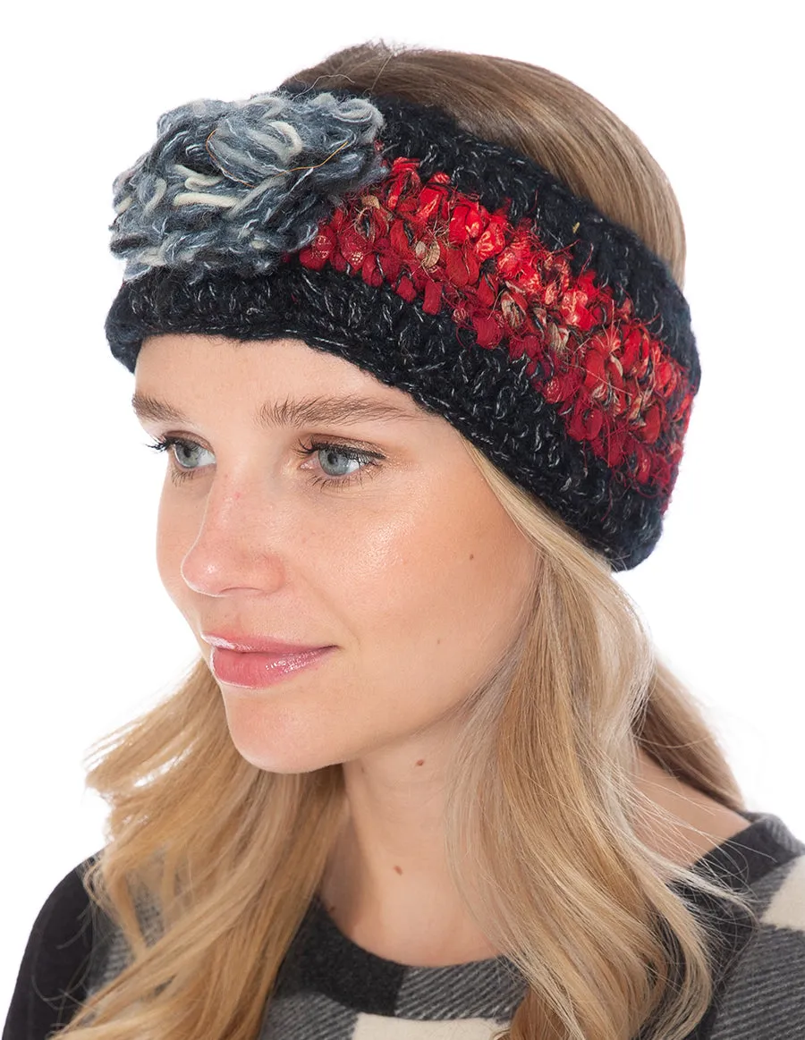 Woolen with Floral Accent and Recycled Silk Stripe Headband