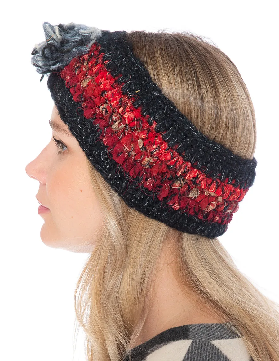 Woolen with Floral Accent and Recycled Silk Stripe Headband