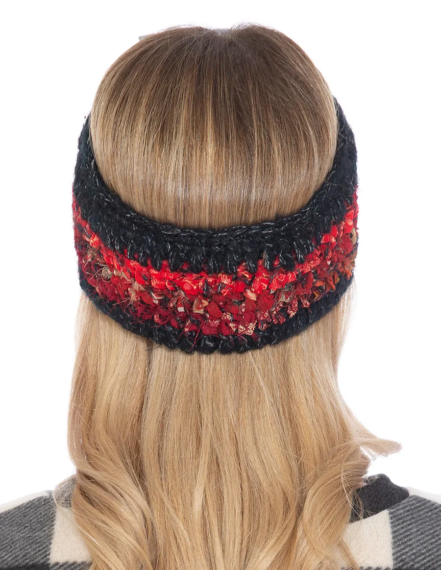 Woolen with Floral Accent and Recycled Silk Stripe Headband