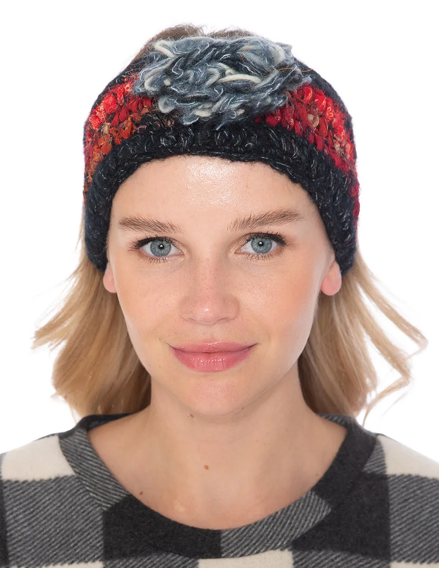 Woolen with Floral Accent and Recycled Silk Stripe Headband