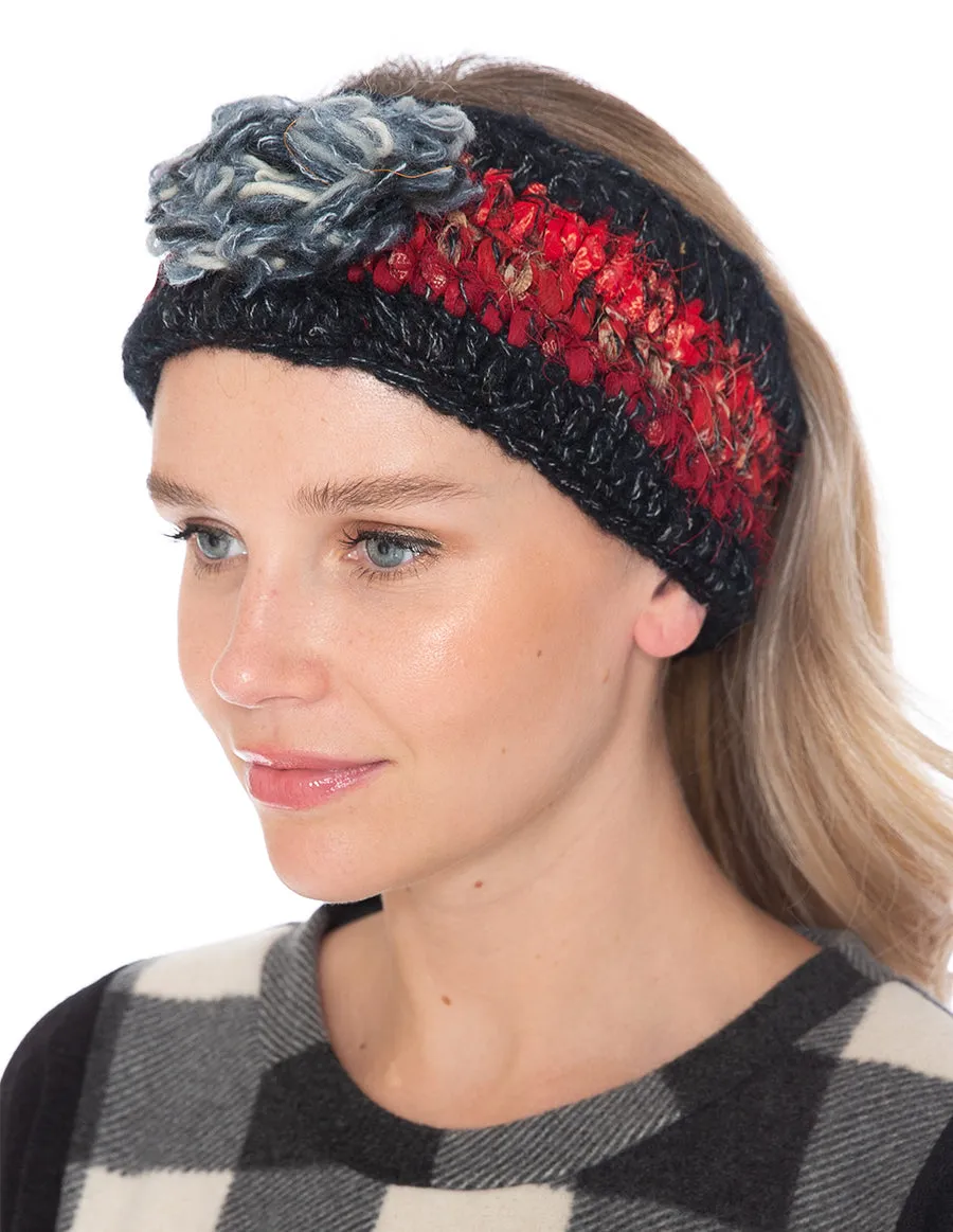 Woolen with Floral Accent and Recycled Silk Stripe Headband